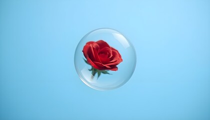 A Red Rose Refracted in a Single Water Bubble Fragile love