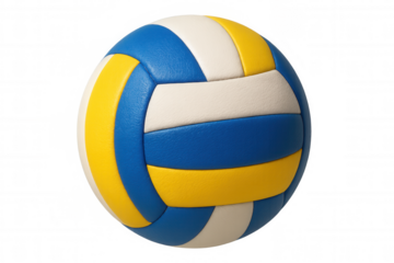Volleyball game gear with blue, yellow, and white ball displaying team spirit and professional sporting equipment