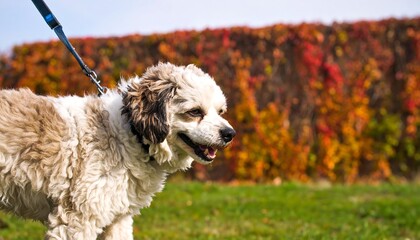 Cute happy dog on a walk