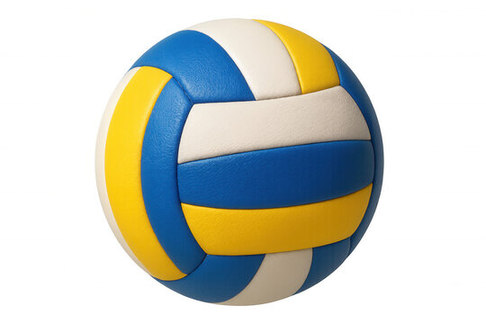Volleyball game gear with blue, yellow, and white ball displaying team spirit and professional sporting equipment