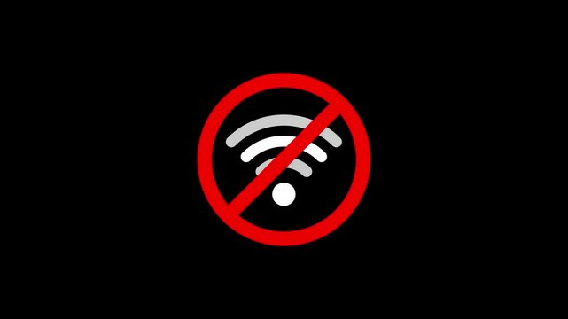 No Wi- Fi symbol with red prohibition sign on a black background wifi no wifi