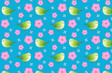 梅の花とメジロの背景イラスト