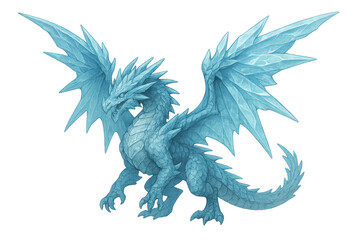 Fototapeta premium Ice dragon creature with translucent wings transparent background