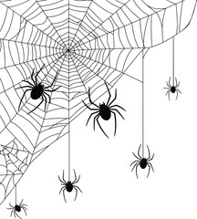 Vector collection of various spooky, creepy, and scary spider web silhouettes. Essential haunted cobweb elements for Halloween design and decoration, isolated on white.