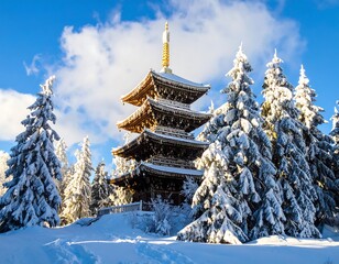 Snowy mountain temple