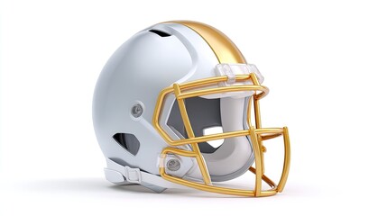 Fototapeta premium Shiny Silver American Football Helmet with Golden Facemask for Sports and Team Spirit