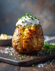 Roasted potato with sour cream topping