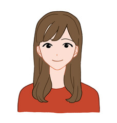 正面を向いて微笑んでいる若い女性　手描きイラスト素材