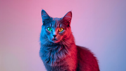 Elegant cat portrait with vibrant green eyes artistic background digital art soft lighting close-up view unique concept