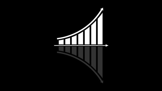 White Bar Graph with Reflection Showing Downward Trend on Black Background chart rising