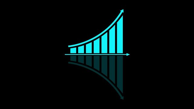 Cyan Bar Graph with Reflection Showing Downward Trend on Black Background chart rising