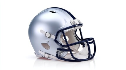 Fototapeta premium Sleek Silver Football Helmet with Blue Facemask and Glossy Finish for Sports and Athletics Use