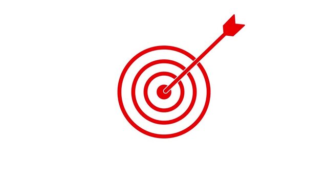 Red target with arrow hitting the bullseye on a white background goal success