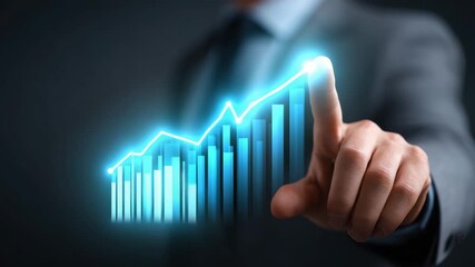 Business growth success financial graph digital futuristic blue light chart rising bars line progress marketing finance symbolizing advancement and achievement in modern business environment - Powered by Adobe