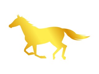 走る馬のシルエットイラスト　金色