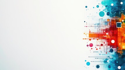 Modern abstract digital art with vibrant colorful geometric shapes and dynamic technological patterns on a light background for creative design use