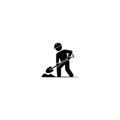 Obraz premium Illustrative Silhouette of a Construction Worker Digging With Shovel Wearing Hard Hat and Depicted at a Job Site, Isolated on White