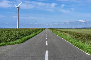 Endless Straight Paved Road in Hokkaido, Japan – Perfect for a Road Trip under Blue Sky