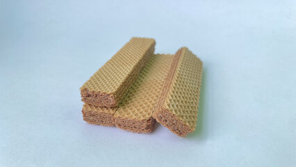 Chocolate wafers on a white background.