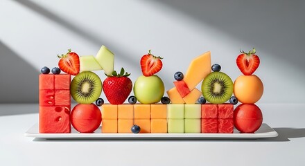 Unique Fruit Composition showcasing Varied Textures and Contrasting Forms
