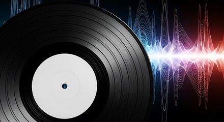Vinyl record with sound wave illustration for music production concept