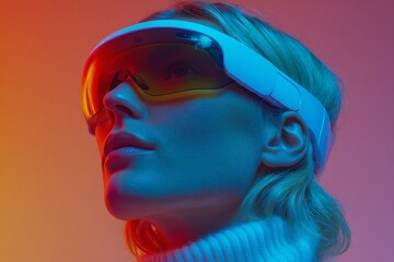 Fototapeta premium The future of artistic expression: embrace digital reality. Vivid gradient. Stepping into a digital studio: the vr experience for creative minds. Minimal layout. Dark aesthetic.