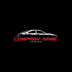 minimalist car logo template in red and white with a black background