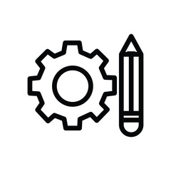 Gear and pencil line icon, creative process and settings symbol, simple outline style on white background