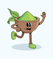 matcha walk groovy cartoon illustration