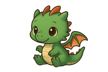 Obraz premium Cute baby green dragon cartoon illustration