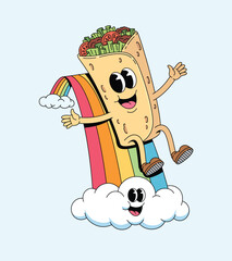 kebab slide rainbow groovy cartoon illustration