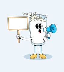 milk megaphone groovy cartoon illustration