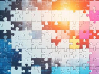 Colorful Puzzle Pieces Background with Bright Light Effect and Abstract Composition for Creativity and Problem Solving Themes in Art Design