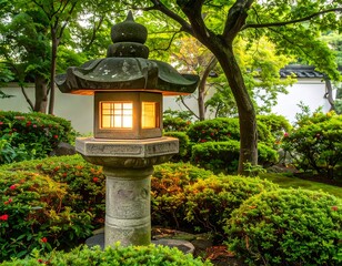 Stone lantern in a serene garden setting
