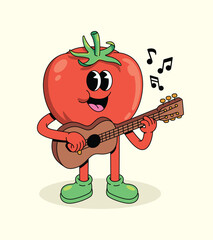 tomato guitar groovy cartoon illustration