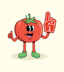 tomato foam hand groovy cartoon illustration
