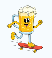 beer skateboard groovy cartoon illustration