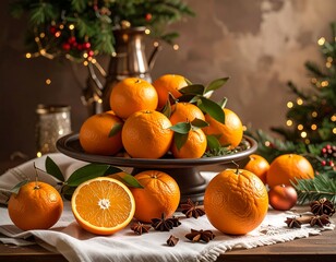 Festive still life with oranges and star anise