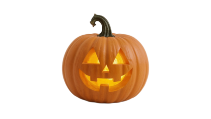 A Spooky Orange Halloween Jack-o'-Lantern Carved with a Smiling Face and Glowing from Within