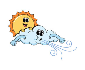 clouds emit wind groovy cartoon illustration