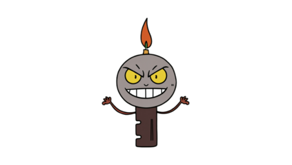Spooky Cartoon Bomb with Burning Fuse and Grinning Face, Illustration