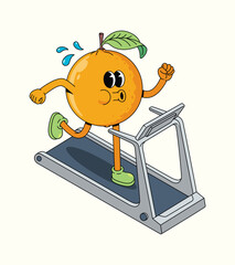 orange treadmill groovy cartoon illustration