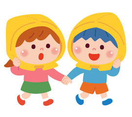 避難訓練をする子どもたちのイラスト