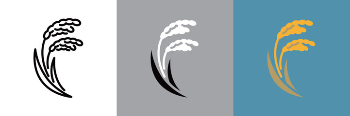 稲のモノクロアイコンとカラーアイコンのセット © WAWAWA