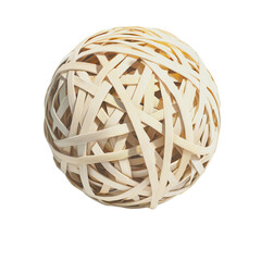 Rubber Band Ball Close-Up: A Woven Sphere of Beige Elasticity on White