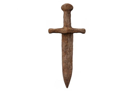 Rusty medieval dagger weapon on transparent background