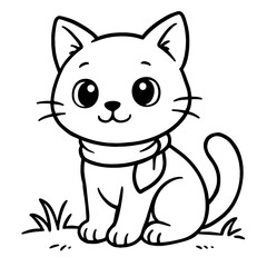A cute kitten vector illustration of a happy pet cat sitting like a funny cartoon character with a tail