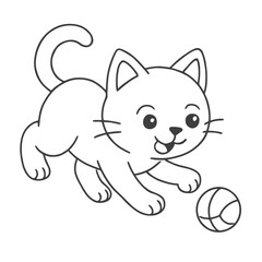 A cute cartoon kitten playing with a ball for a funny animal illustration