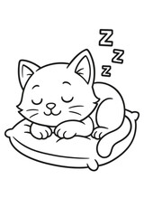 A cute kitten cartoon vector illustration of a sleeping cat on the top of pillow