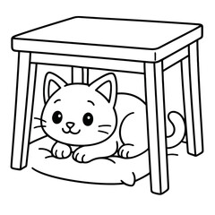  a cute cat under table illustration for coloring